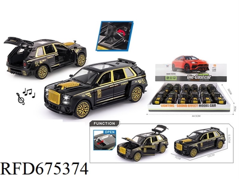 1:28 LIGHT AND MUSIC FIVE-DOOR RETURN BLACK GOLD VERSION KURINAN ALLOY CAR MODEL (12 PIECES)