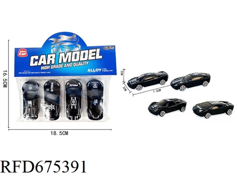 FOUR SLIDING ALLOY POLICE CARS