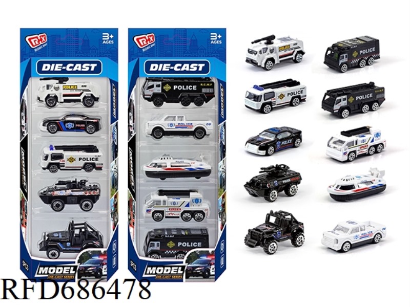 5 ALLOY SLIDING POLICE CARS