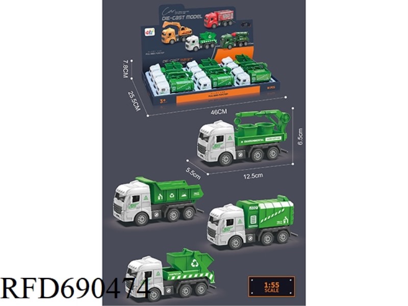 ALLOY PULLBACK SANITATION TRUCK 16PCS