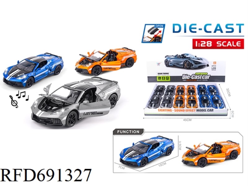 1:28 ALLOY CAR MODEL CORVETTE LIGHT AND MUSIC FOUR-DOOR REBOUND (12PCS)