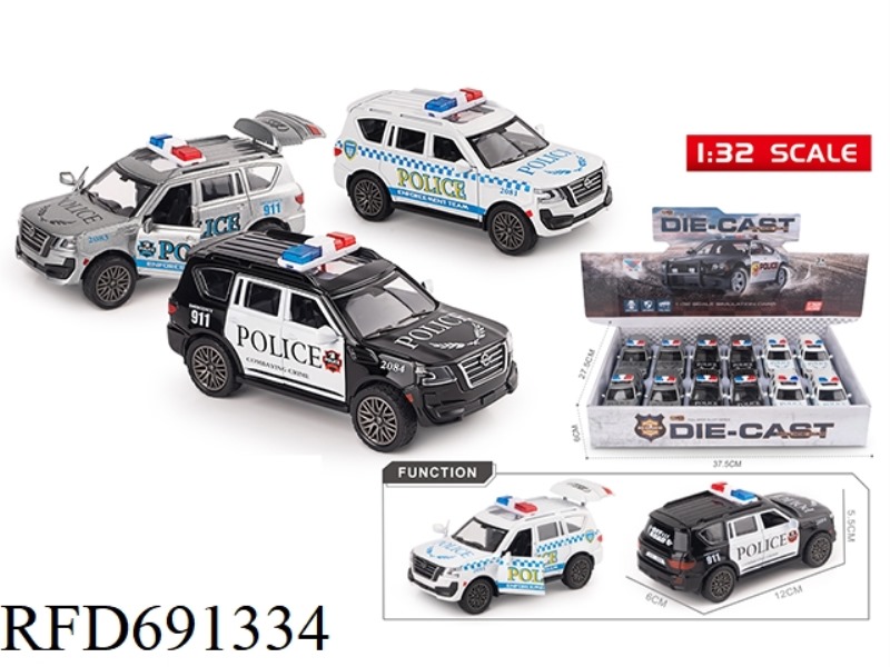 1:32 ALLOY RECOIL THREE-DOOR POLICE CAR (12PCS)
