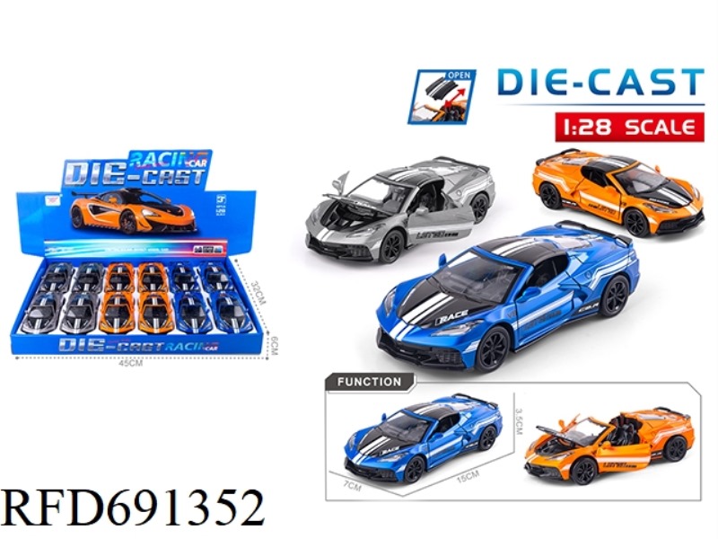 1:28 ALLOY CAR MODEL MUSCLE CAR C8 CONVERTIBLE FOUR-DOOR REBOUND (12PCS)