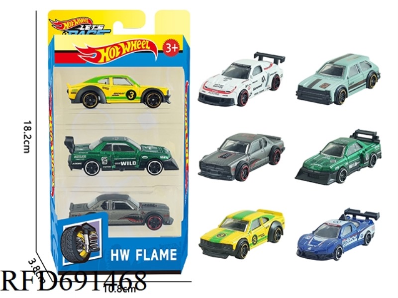 6 1:64 WIND AND FIRE WHEEL ALLOY MUSCLE CARS, RACING 3PCS