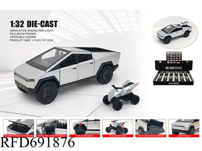 1: 32 TESLA CYBER PICKUP WITH OFF ROAD MOTORCYCLE