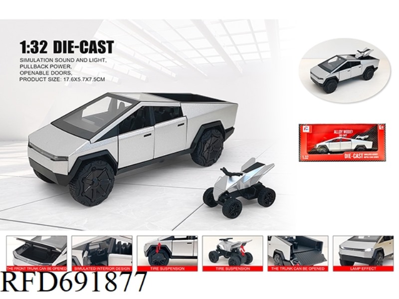 1: 32 TESLA CYBER PICKUP WITH OFF ROAD MOTORCYCLE