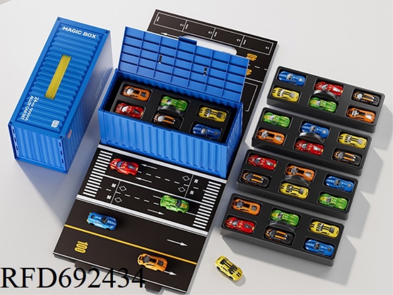 ONE CONTAINER ALLOY RACING CAR (SIMULATED CONTAINER STORAGE BOX +24 HIGH-END ALLOY CARS + TRACK MAP)