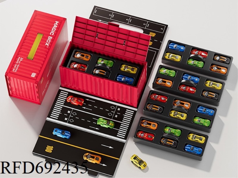 ONE CONTAINER ALLOY RACING CAR (SIMULATED CONTAINER STORAGE BOX +24 HIGH-END ALLOY CARS + TRACK MAP)