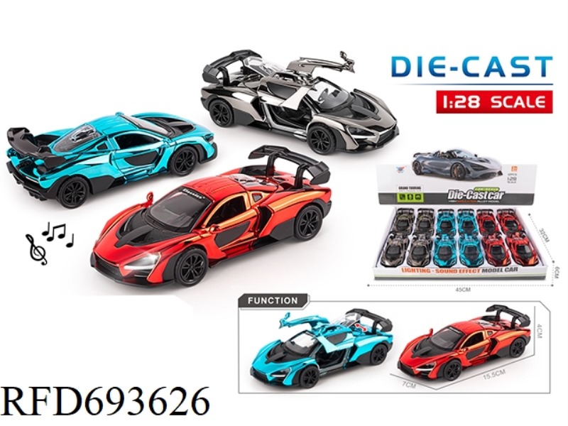 1:28 ALLOY CAR MODEL, ENVIRONMENTALLY FRIENDLY ELECTROPLATED MCLAREN LIGHTING AND MUSIC 3 DOOR REBOU