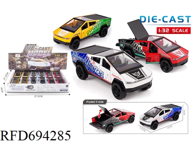1:32 ALLOY CAR MODEL TESLA PICKUP TRUCK PAINT THREE-DOOR REBOUND FORCE (12PCS)