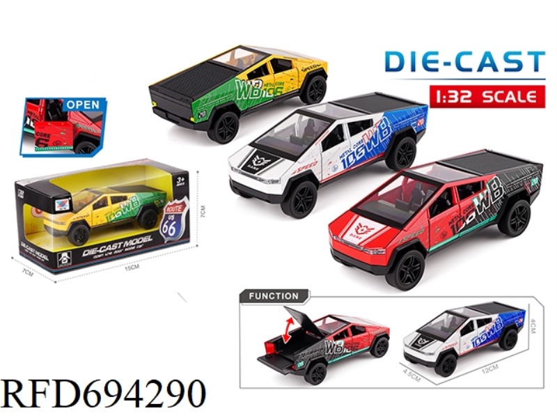 1:32 ALLOY CAR MODEL TESLA PICKUP RACING CAR THREE-DOOR REBOUND FORCE