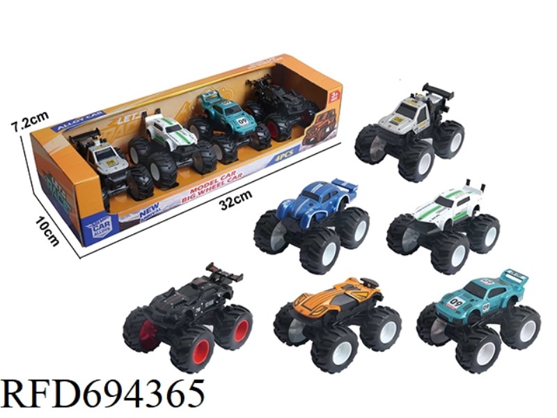 1:64 ALLOY VEHICLE, INERTIAL OFF-ROAD LARGE WHEEL VEHICLE, 4PCS