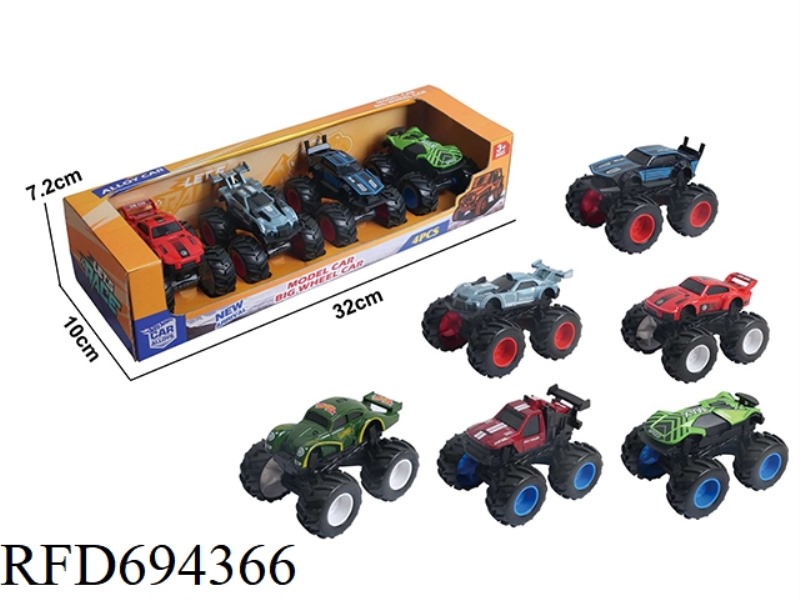 1:64 ALLOY VEHICLE, INERTIAL OFF-ROAD LARGE WHEEL VEHICLE, 4PCS