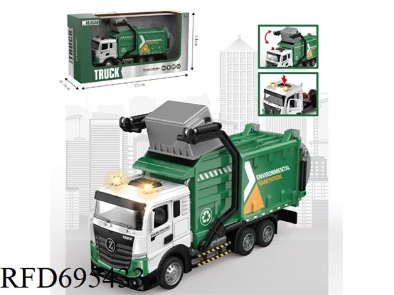 ALLOY REBOUND FLAT-HEAD GARBAGE COLLECTION TRUCK (LIGHTS/MUSIC)