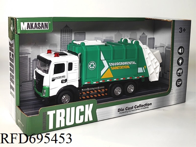 ALLOY REBOUND FLAT-HEAD GARBAGE TRUCK (LIGHTS/MUSIC)