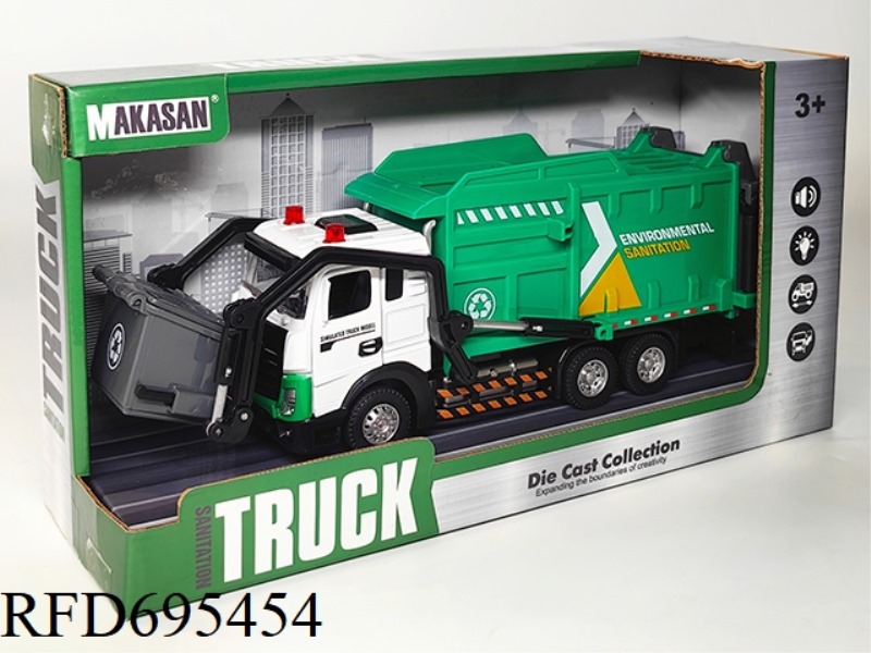 ALLOY REBOUND FLAT-HEAD GARBAGE COLLECTION TRUCK (LIGHTS/MUSIC)