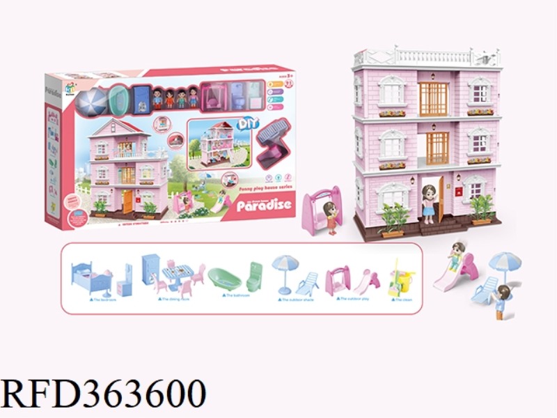 COLORFUL LIGHTING DIY VILLA WITH DOLL FURNITURE SET