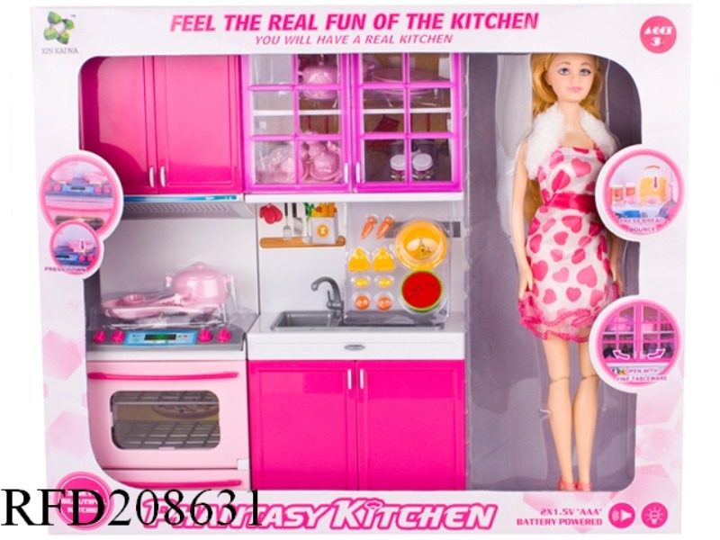 FASHION KITCHEN WITH SOUNDS,LIGHT，DOLL(2 ASST)