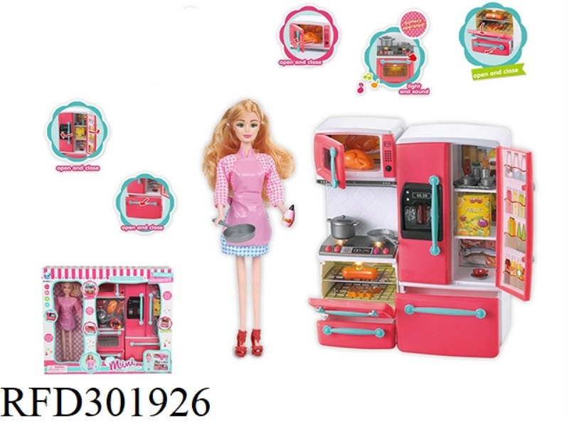 STOVE+FRIDGE+DOLL(WITH LIGHT AND MUSIC)