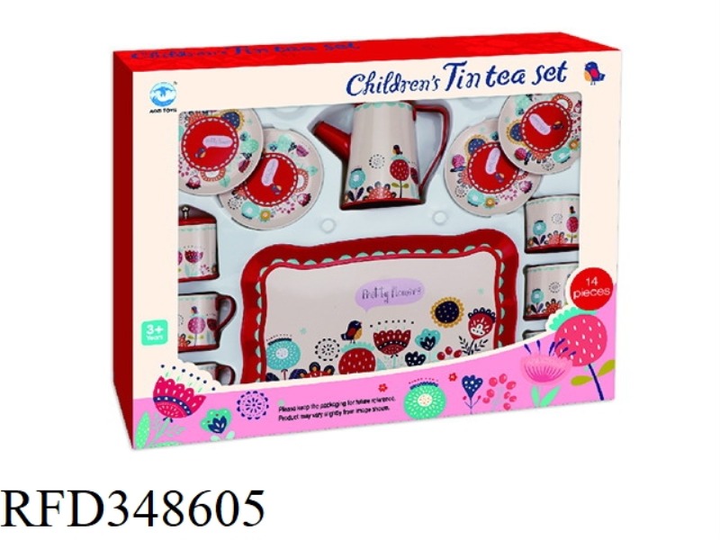HIGH POT BIG RED FLOWER COFFEE SET 14PCS