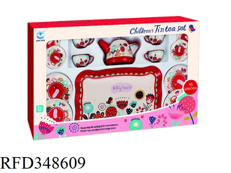 BIG RED FLOWER TEA SET 15PCS