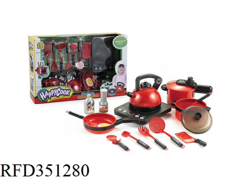 PLAY HOUSE SIMULATION LARGE KITCHEN TOY RED 15PCS