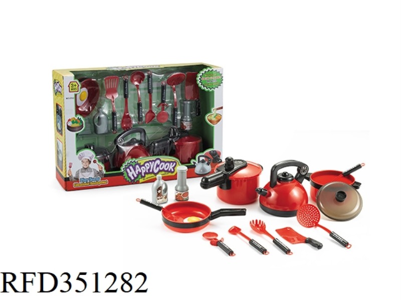 PLAY HOUSE SIMULATION LARGE KITCHEN TOY RED 14PCS