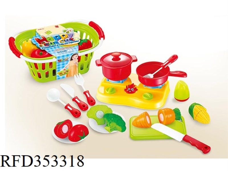 18PCS CUTABLE FRUITS AND VEGETABLES WITH BASKET + STOVE SET