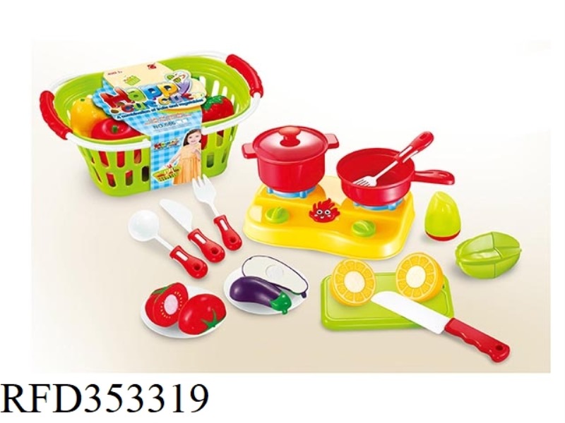 18PCS CUTABLE FRUITS AND VEGETABLES WITH BASKET + STOVE SET