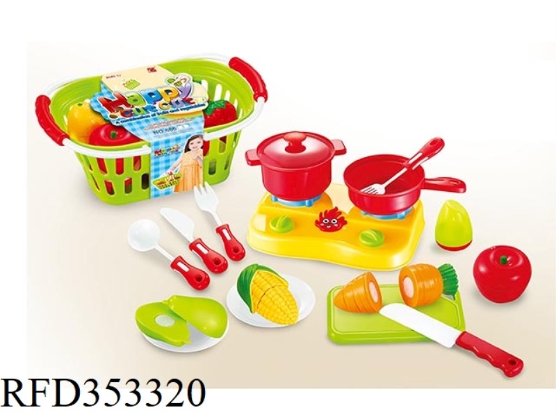 18PCS CUTABLE FRUITS AND VEGETABLES WITH BASKET + STOVE SET
