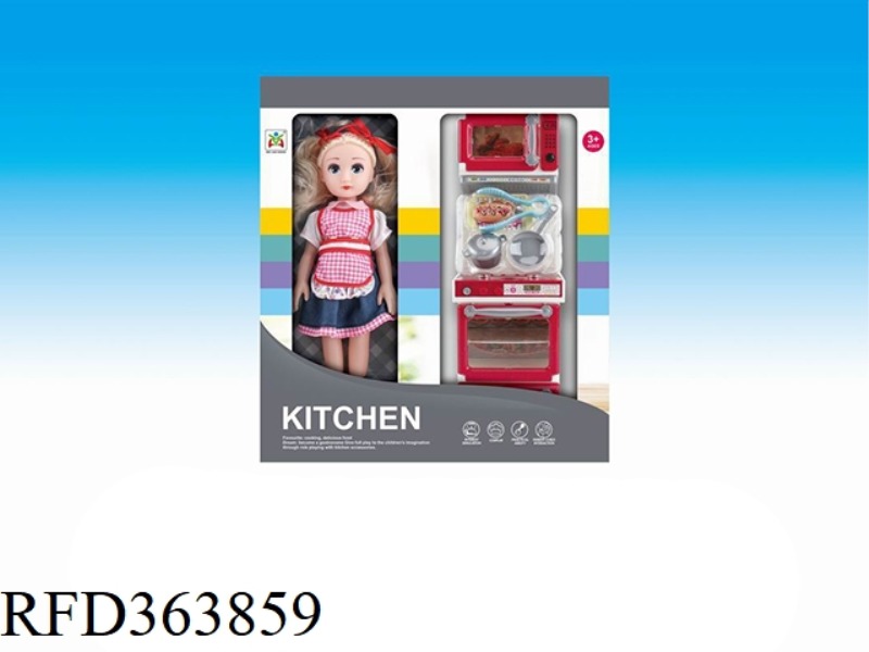 STOVE KITCHEN SET (WITH DOLL), LIGHT AND MUSIC