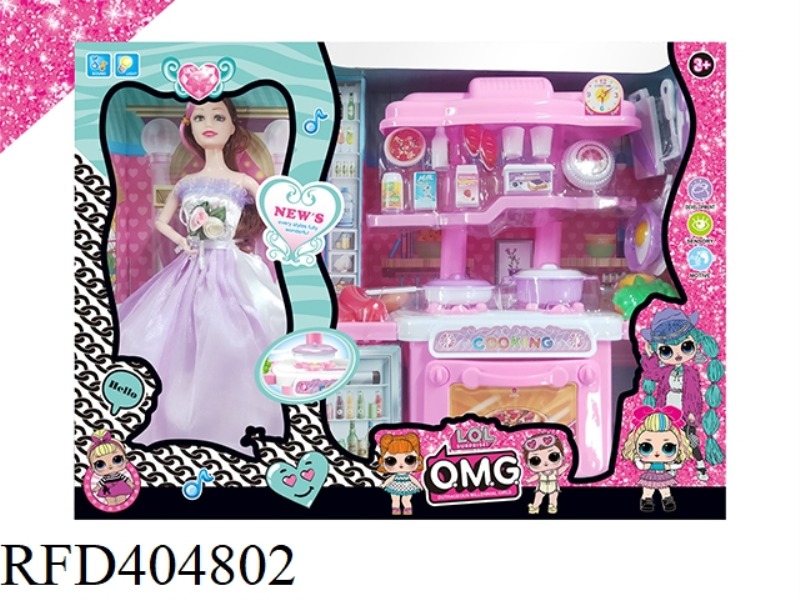 CHILDREN'S PLAY HOUSE TOY KITCHEN SET WITH JOINT SOLID BARBIE