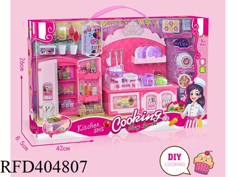 DREAM KITCHEN + REFRIGERATOR SET (WITH LIGHTS, SOUND EFFECTS, NOT INCLUDE)