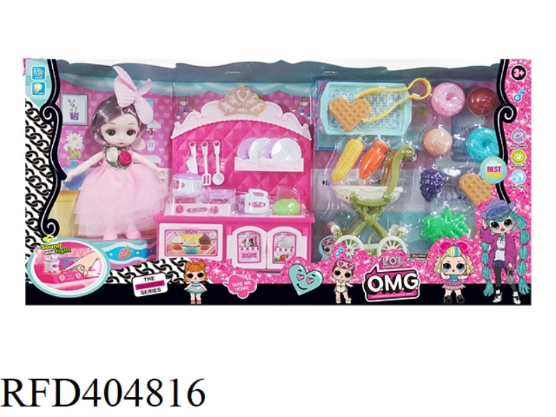 BARBIE LITTLE PRINCESS WITH DREAM KITCHEN + TROLLEY SET