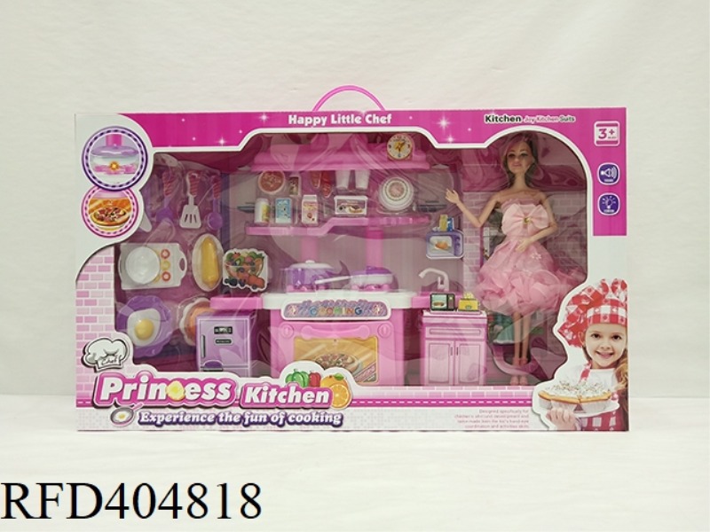PLAY HOUSE KITCHEN TABLEWARE SET WITH BARBIE WITH LIGHT AND SOUND ( NOT INCLUDE)