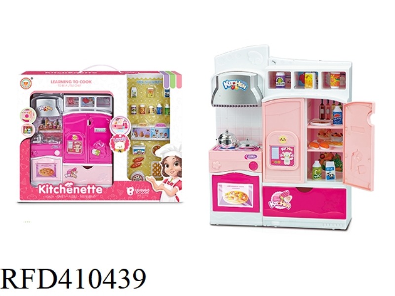 CARTOON CABINET STOVE + REFRIGERATOR + FOOD ACCESSORIES