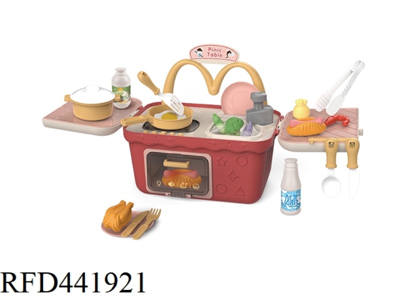 24 PIECE SET OF SMALL HOUSEHOLD APPLIANCES AT PICNIC TABLE (WOMEN'S STYLE) (ROAST CHICKEN CAN CHANGE