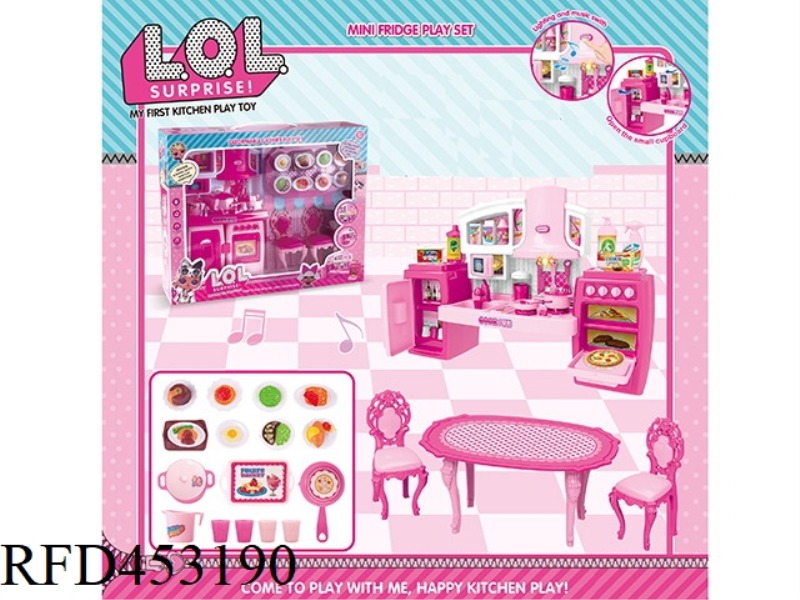 SPLIT CABINET LOL + TABLE AND CHAIR + FOOD ACCESSORIES PINK LIGHT AND SOUND TWO MIXED