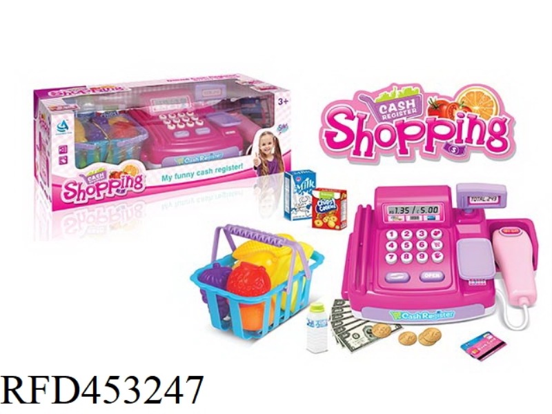 PLAY HOUSE CASH REGISTER AND FRUIT BASKET