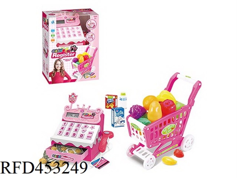 PLAY HOUSE GIRL CASH REGISTER + FRUIT CART