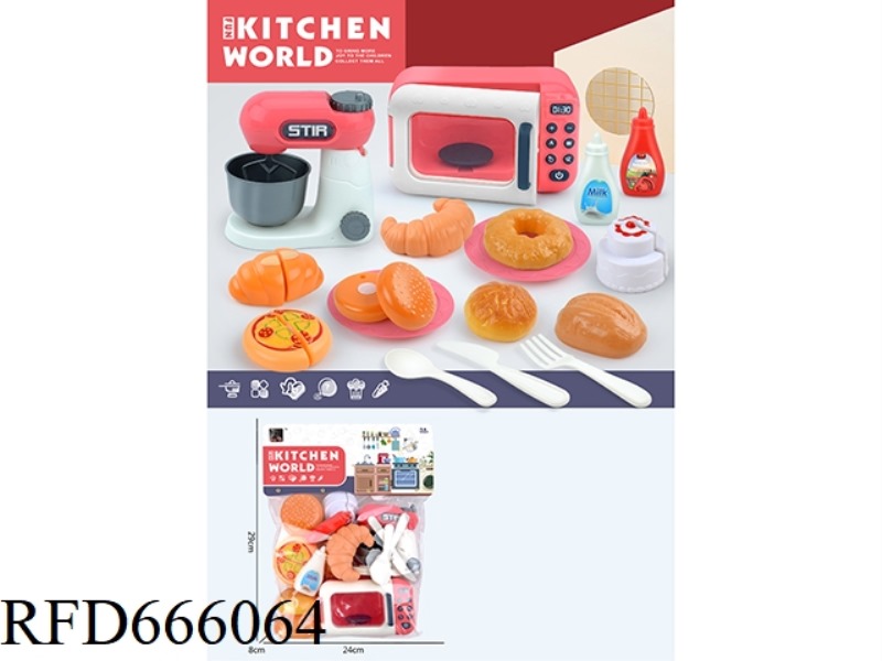 KITCHEN HOUSEPLAY: MICROWAVE OVEN + BLENDER + CAKE + HAMBURGER + BREAD *6