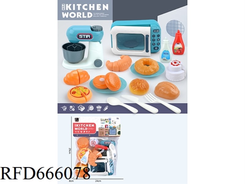 KITCHEN HOUSEPLAY: MICROWAVE OVEN + BLENDER + CAKE + HAMBURGER + BREAD *6