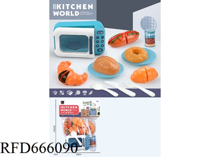 KITCHEN HOUSEPLAY: MICROWAVE OVEN + 3 CUTTABLE BREADS + 2 BREADS