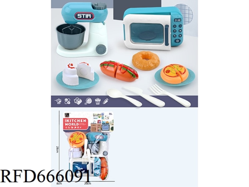 KITCHEN HOUSEPLAY: MICROWAVE OVEN + BLENDER + CUTTABLE CAKE + CUTTABLE BREAD *2+ BREAD
