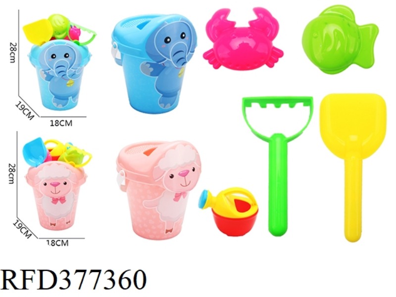 6-PIECE SET OF SMALL SHEEP/LITTLE ELEPHANT BEACH BUCKET MIXED