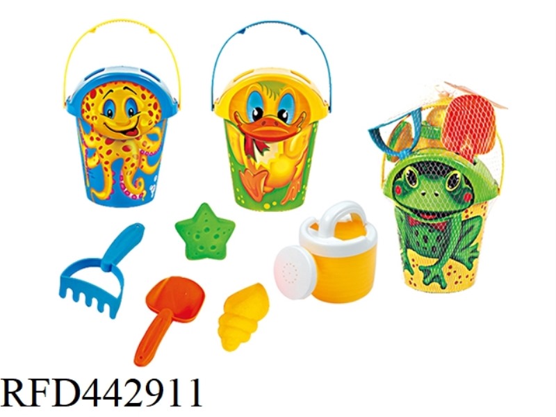7PCS HOT PRINTING BEACH BUCKET WITH COVER COMBINATION