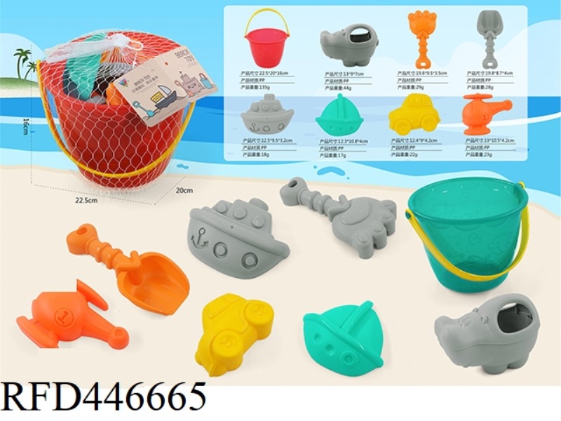 LITTLE WHALE BEACH ROUND BUCKET SET OF EIGHT