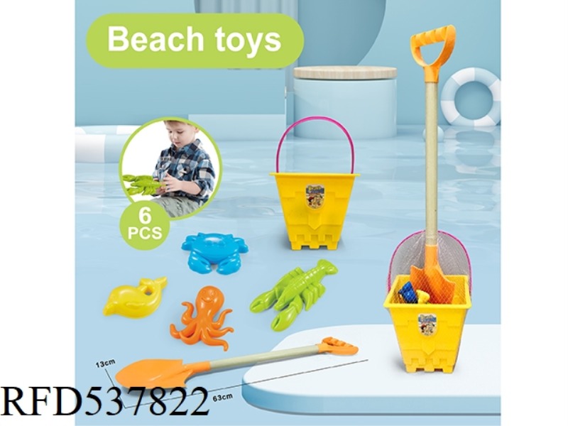 BEACH CASTLE BUCKET WITH SAND SHOVEL (6PCS)