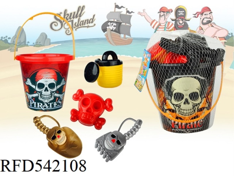 5PCS RED AND BLACK HOT PRINT LASER SKULL PIRATE BUCKET COMBINATION