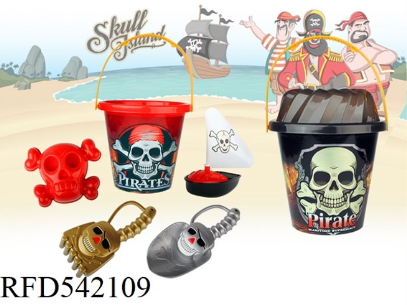 6PCS RED AND BLACK HOT PRINT LASER SKULL PIRATE BUCKET COMBINATION + OPEN COVER